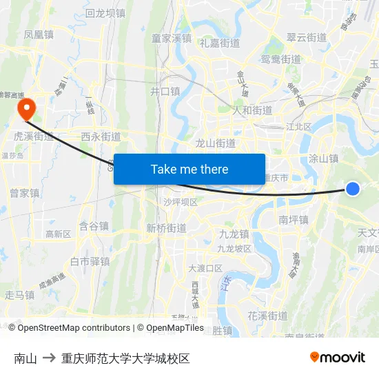 南山 to 重庆师范大学大学城校区 map