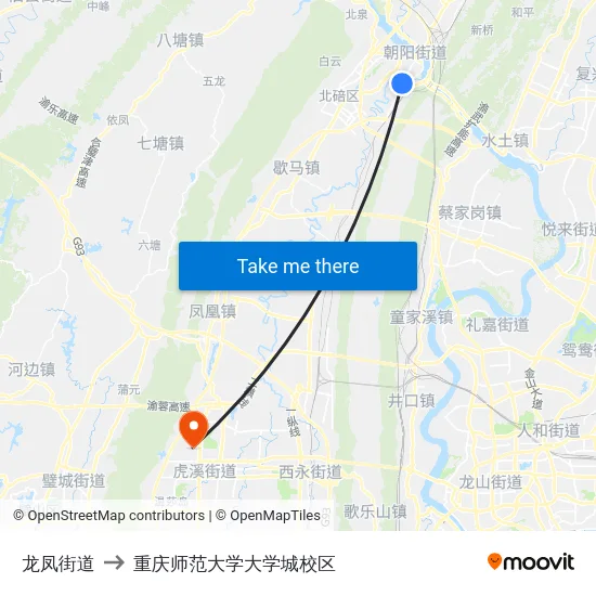 龙凤街道 to 重庆师范大学大学城校区 map