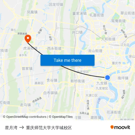 星月湾 to 重庆师范大学大学城校区 map