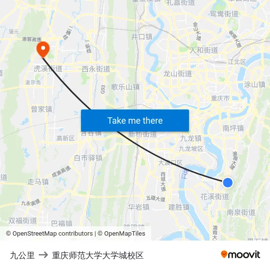 九公里 to 重庆师范大学大学城校区 map