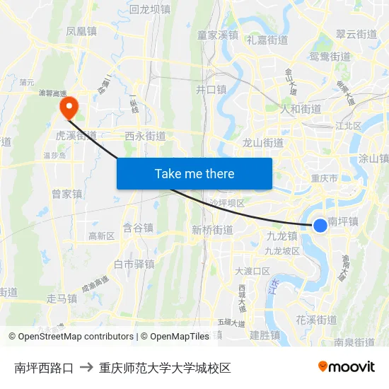 南坪西路口 to 重庆师范大学大学城校区 map