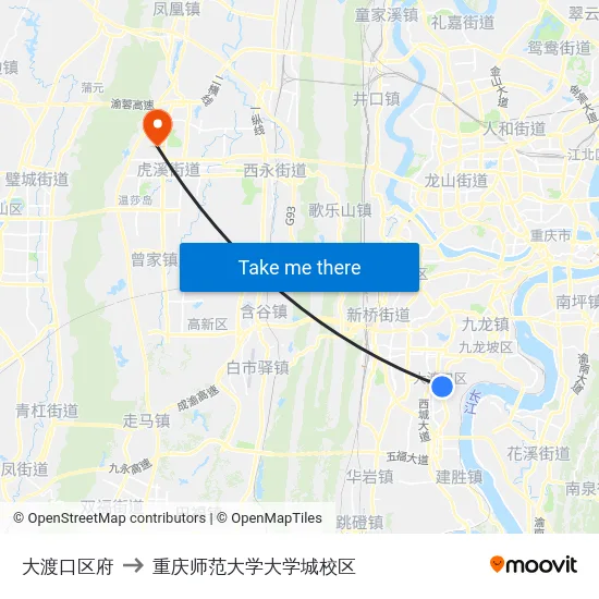 大渡口区府 to 重庆师范大学大学城校区 map