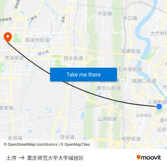 土湾 to 重庆师范大学大学城校区 map