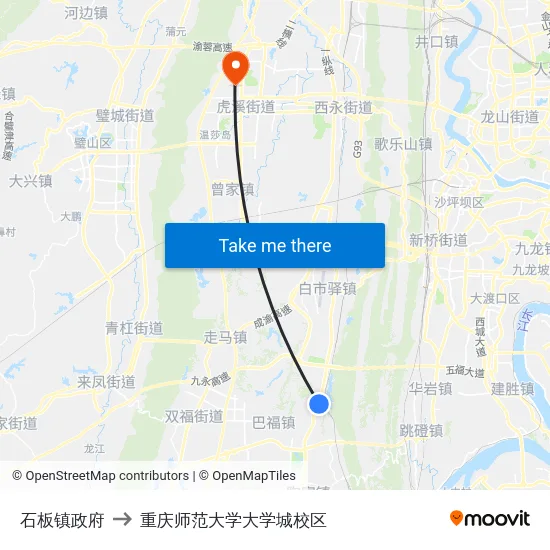 石板镇政府 to 重庆师范大学大学城校区 map
