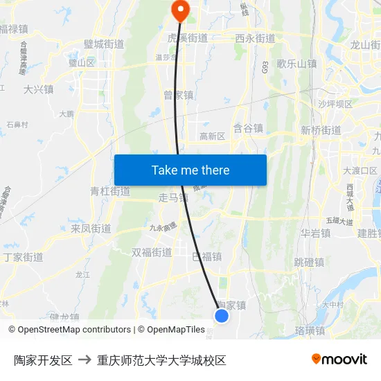 陶家开发区 to 重庆师范大学大学城校区 map