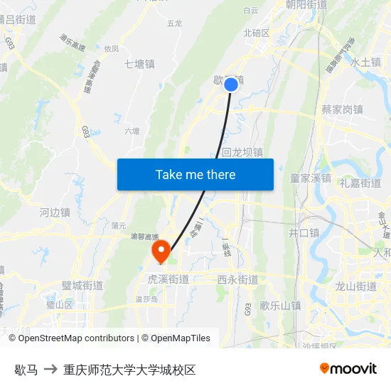 歇马 to 重庆师范大学大学城校区 map