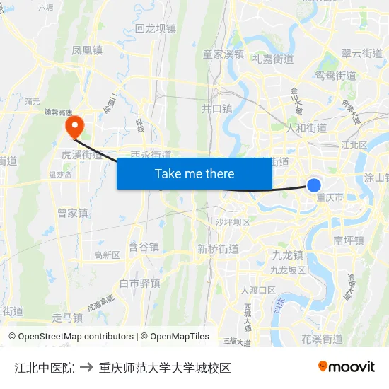 江北中医院 to 重庆师范大学大学城校区 map