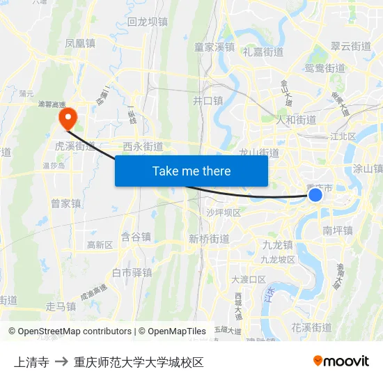 上清寺 to 重庆师范大学大学城校区 map