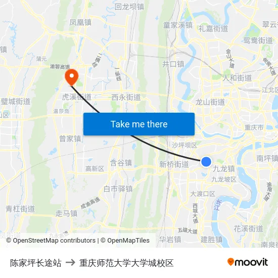 陈家坪长途站 to 重庆师范大学大学城校区 map