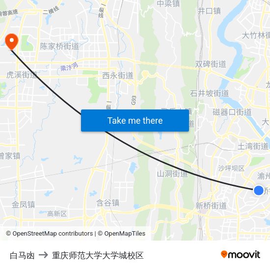 白马凼 to 重庆师范大学大学城校区 map