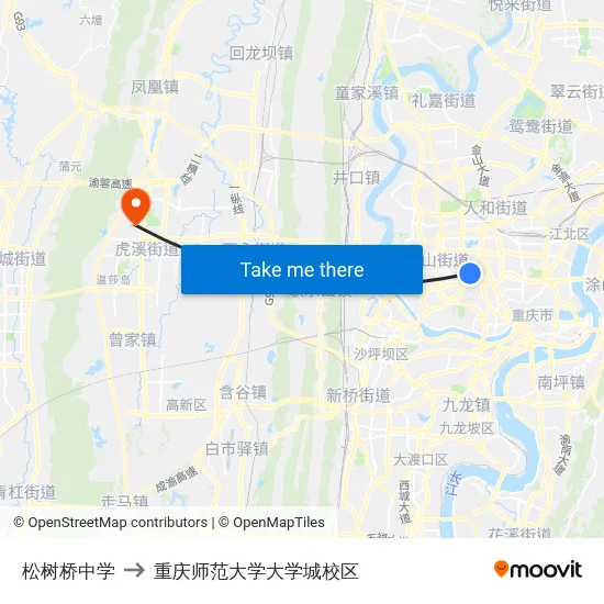 松树桥中学 to 重庆师范大学大学城校区 map