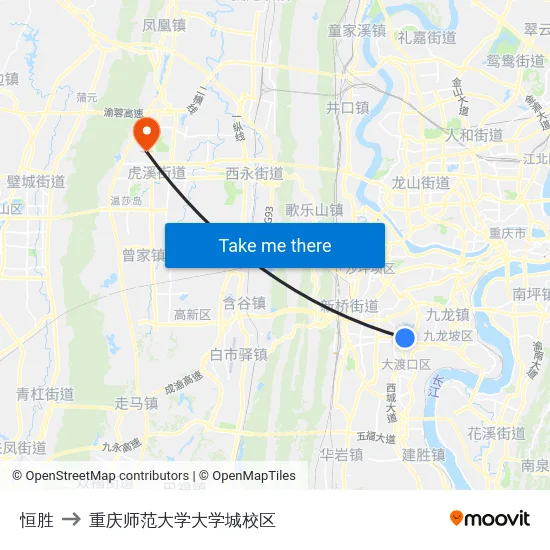 恒胜 to 重庆师范大学大学城校区 map