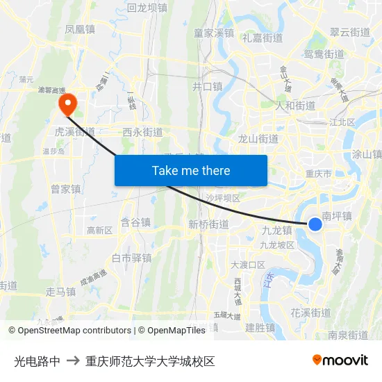 光电路中 to 重庆师范大学大学城校区 map