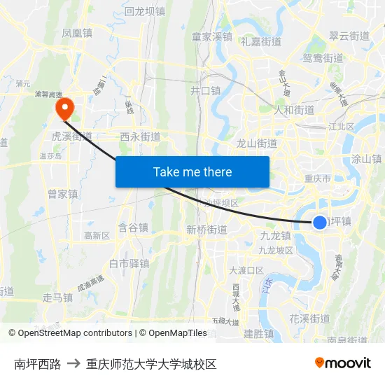 南坪西路 to 重庆师范大学大学城校区 map