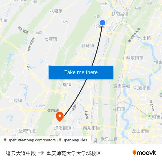 缙云大道中段 to 重庆师范大学大学城校区 map