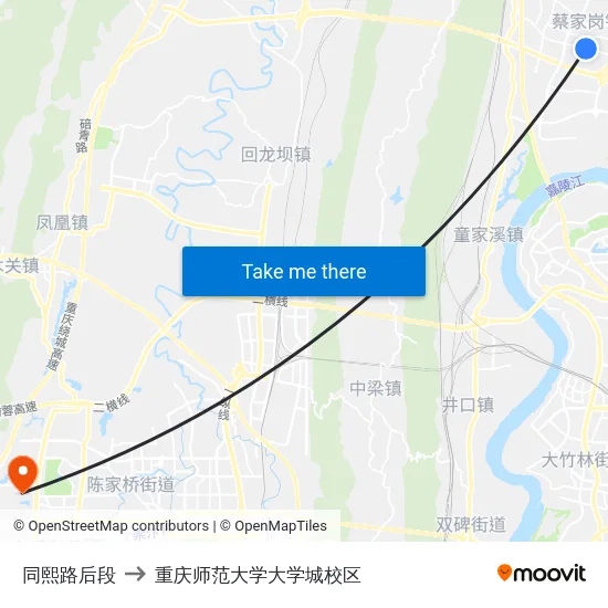 同熙路后段 to 重庆师范大学大学城校区 map