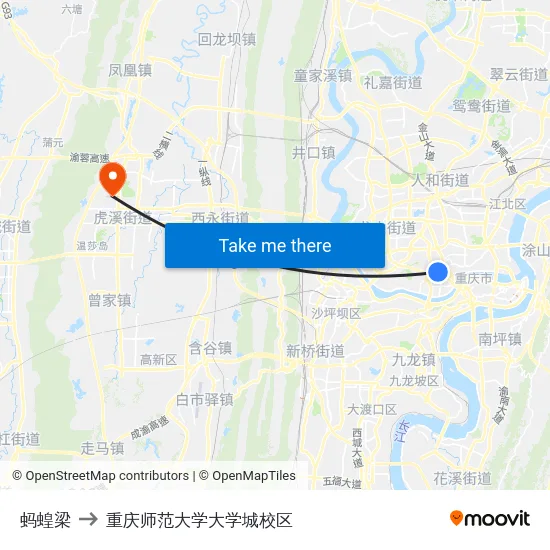 蚂蝗梁 to 重庆师范大学大学城校区 map