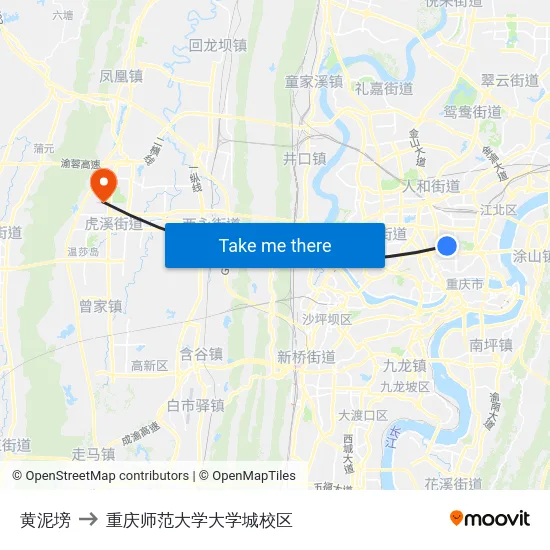 黄泥塝 to 重庆师范大学大学城校区 map