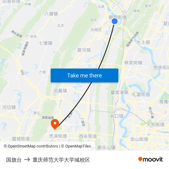 国旗台 to 重庆师范大学大学城校区 map