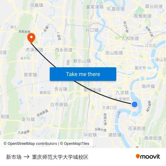 新市场 to 重庆师范大学大学城校区 map