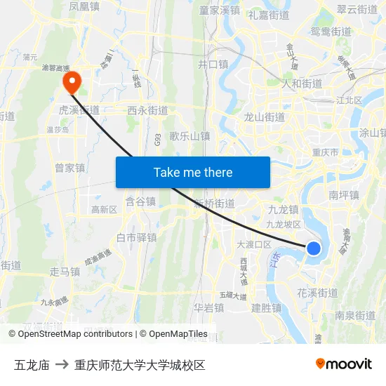 五龙庙 to 重庆师范大学大学城校区 map
