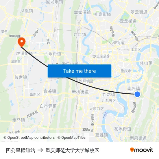 四公里枢纽站 to 重庆师范大学大学城校区 map