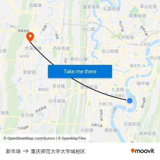 新市场 to 重庆师范大学大学城校区 map