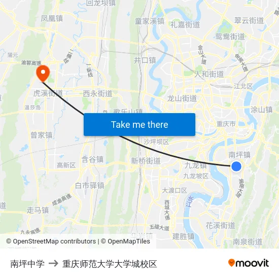 南坪中学 to 重庆师范大学大学城校区 map