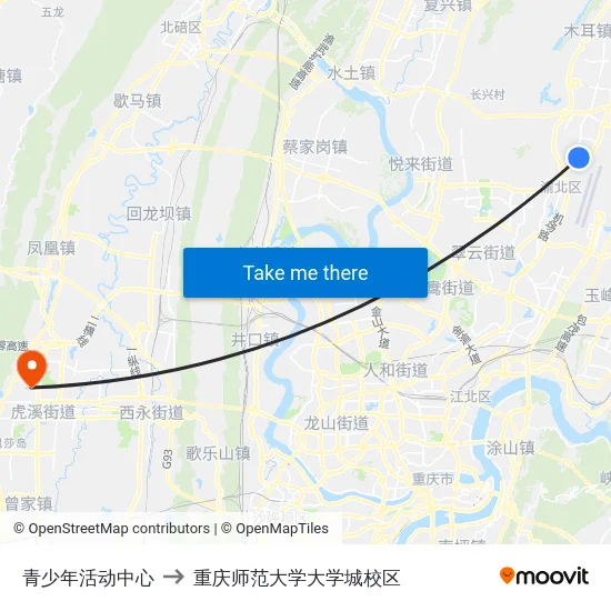 青少年活动中心 to 重庆师范大学大学城校区 map