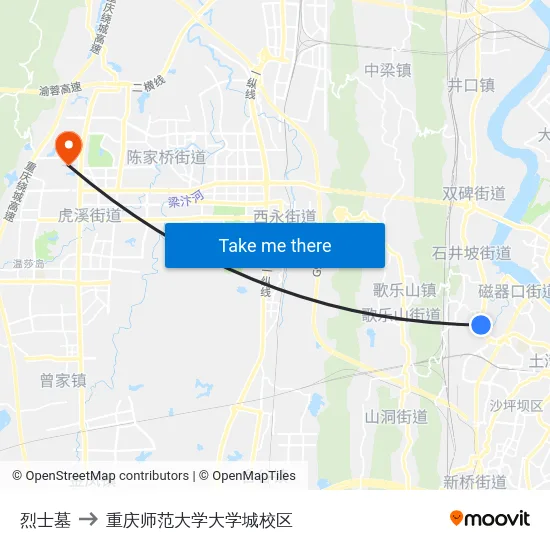 烈士墓 to 重庆师范大学大学城校区 map