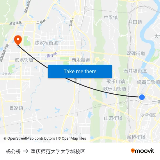 杨公桥 to 重庆师范大学大学城校区 map
