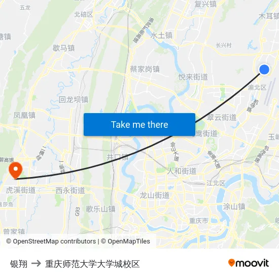 银翔 to 重庆师范大学大学城校区 map