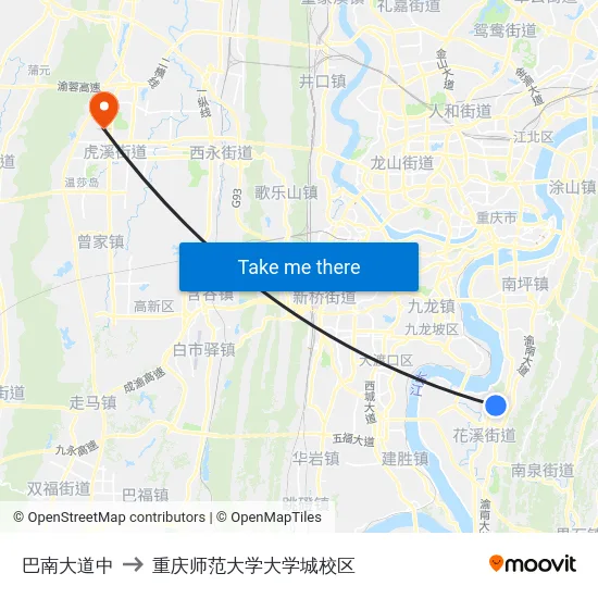 巴南大道中 to 重庆师范大学大学城校区 map