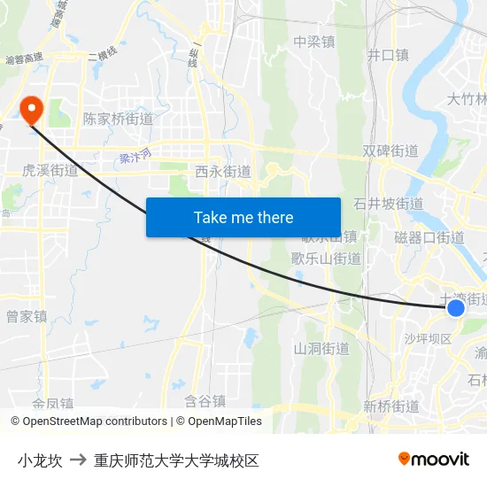 小龙坎 to 重庆师范大学大学城校区 map