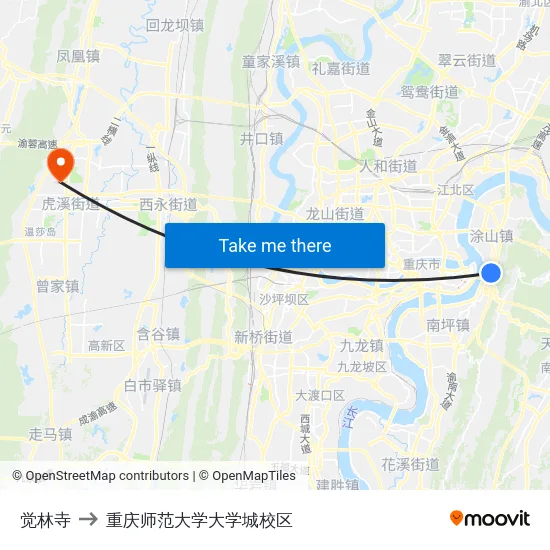 觉林寺 to 重庆师范大学大学城校区 map