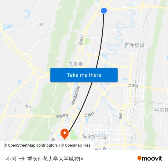 小湾 to 重庆师范大学大学城校区 map