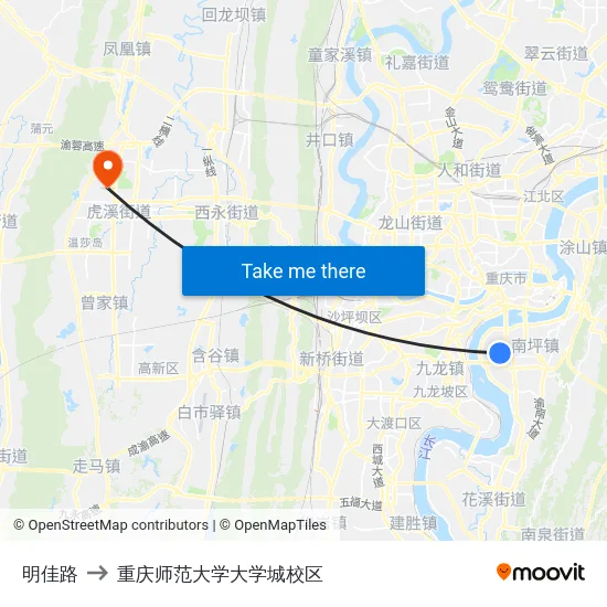 明佳路 to 重庆师范大学大学城校区 map