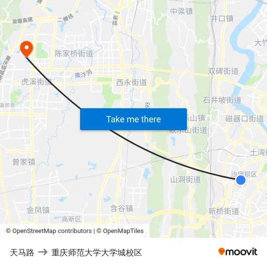 天马路 to 重庆师范大学大学城校区 map