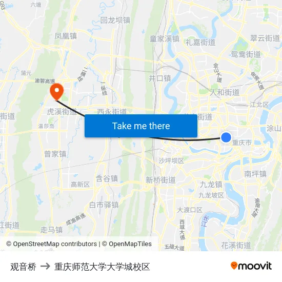 观音桥 to 重庆师范大学大学城校区 map