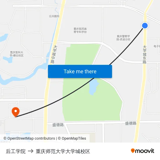后工学院 to 重庆师范大学大学城校区 map