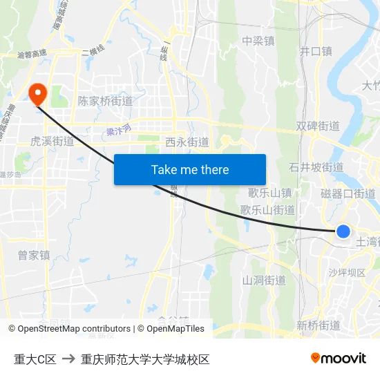 重大C区 to 重庆师范大学大学城校区 map