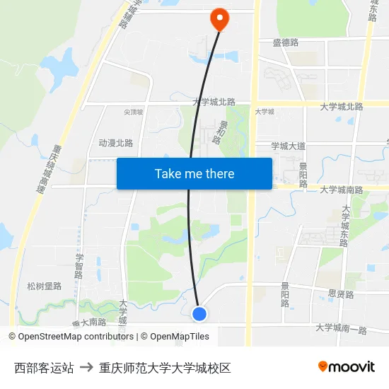 西部客运站 to 重庆师范大学大学城校区 map