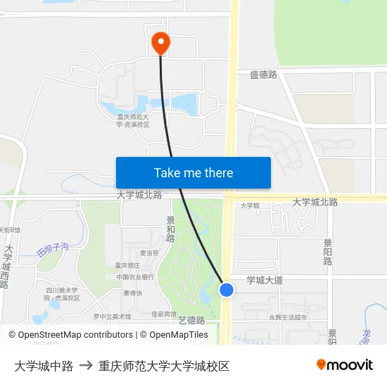 大学城中路 to 重庆师范大学大学城校区 map