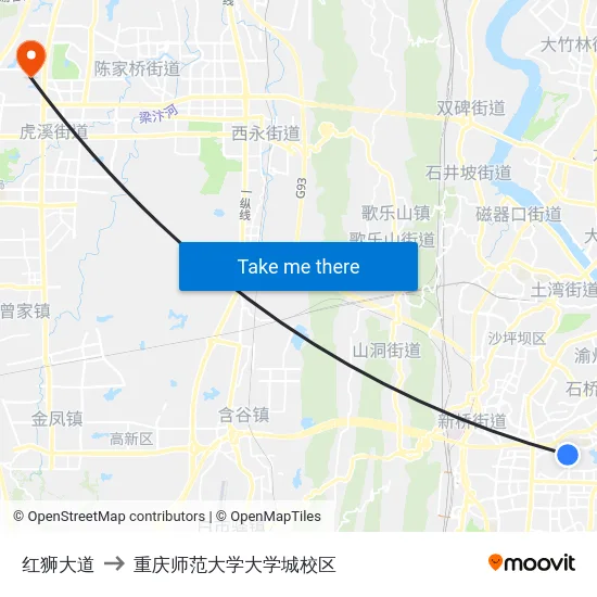 红狮大道 to 重庆师范大学大学城校区 map