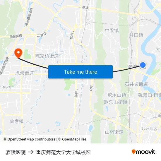 嘉陵医院 to 重庆师范大学大学城校区 map