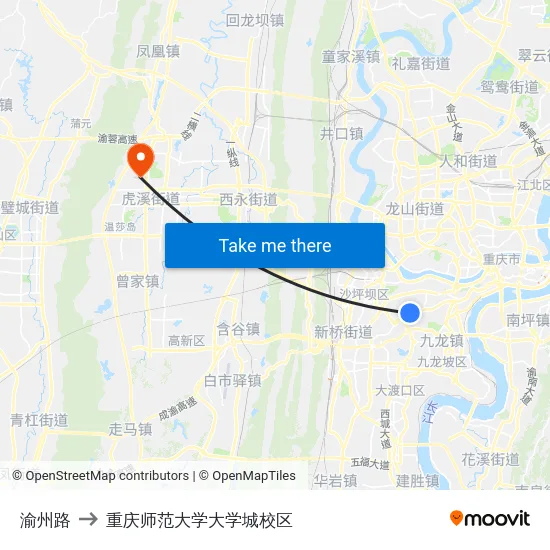 渝州路 to 重庆师范大学大学城校区 map