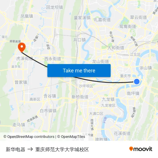 新华电器 to 重庆师范大学大学城校区 map