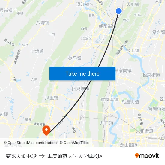 碚东大道中段 to 重庆师范大学大学城校区 map