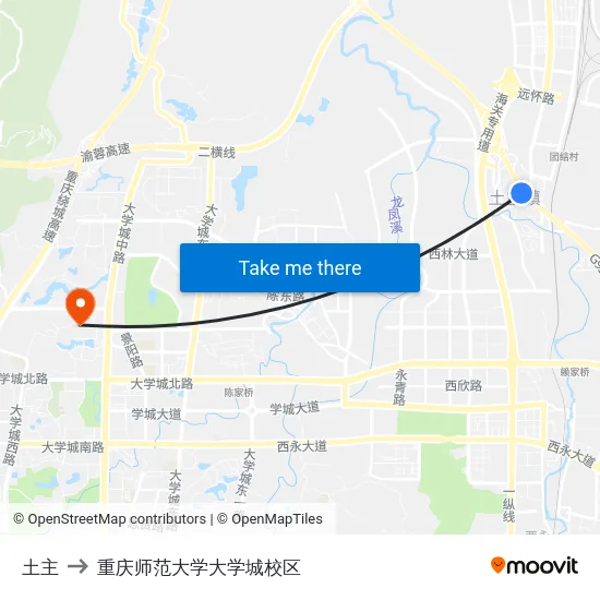 土主 to 重庆师范大学大学城校区 map