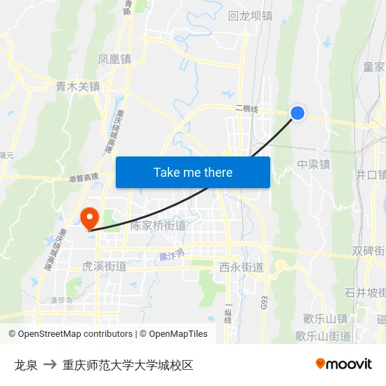 龙泉 to 重庆师范大学大学城校区 map